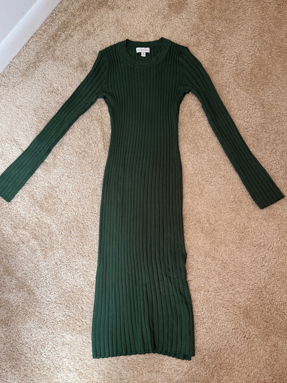 Free Assembly Ribbed Long Sleeve Knit Dress - Forest Green - Size XS